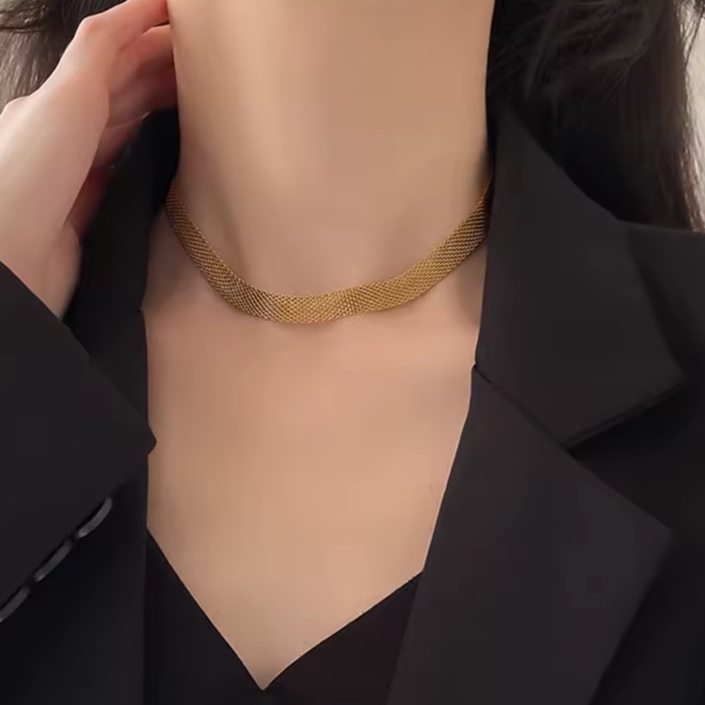 Stainless Steel Anti-allergy Wide Braided Mesh Chain Choker Necklaces - Picture 4 of 4